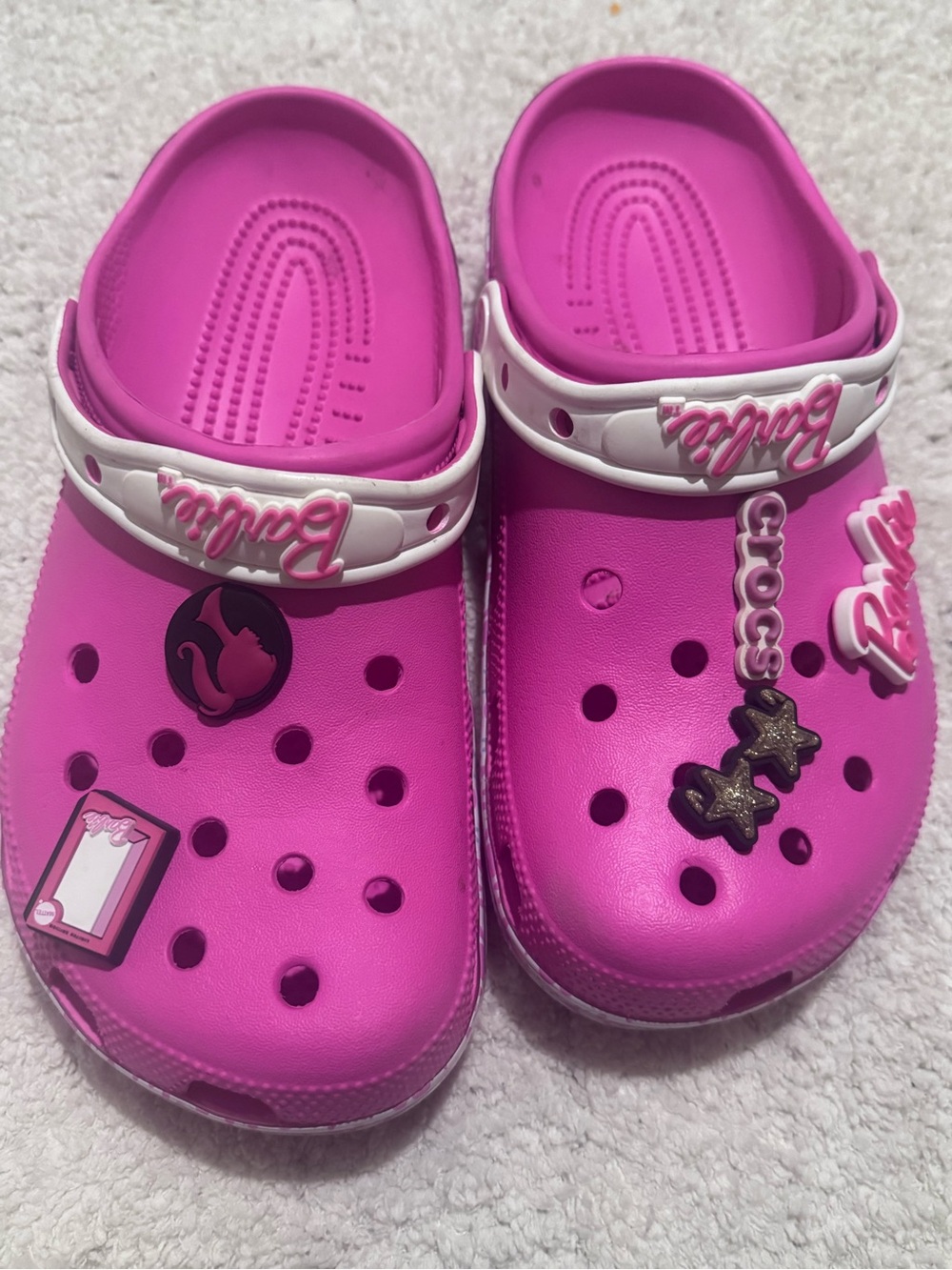 CROCS Barbie Pink Clog Sandals with White Straps and Charms